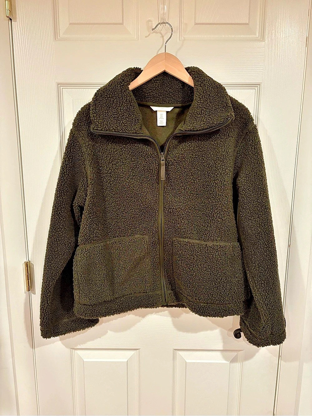 H&M Teddy Fleece Jacket Dark Green Medium